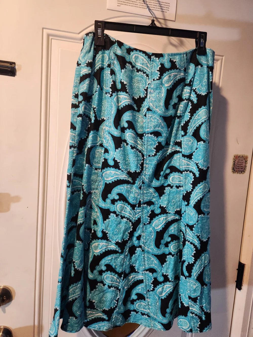 Kim Rogers Black and Turquoise Paisley Boho A-Line Flaring Skirt Womens Size 8